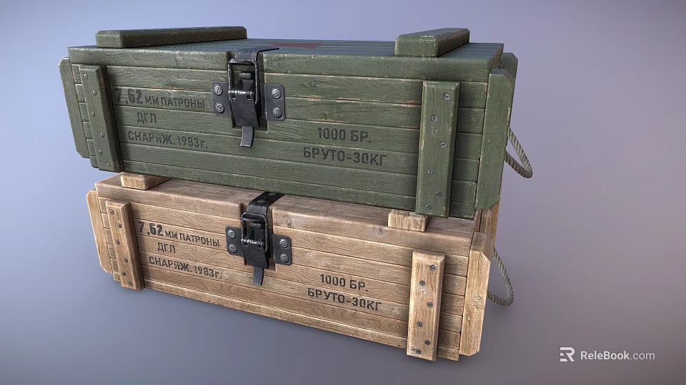 Military Stacked Weapon Ammo Boxes With Wooden And Green Storage Crates Design 3d model 