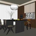 Modern Dining Table Set With Woven Chairs Pendant Light And Fruit Decor On Table 3d model