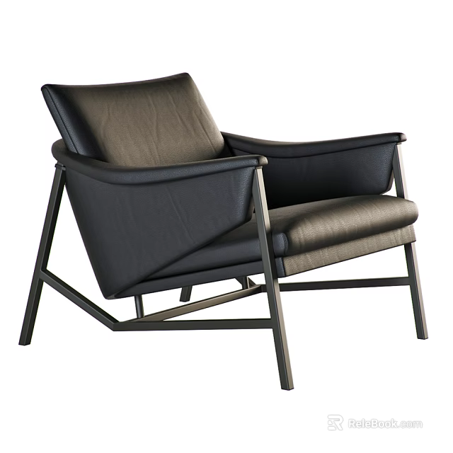 Modern Dark Leather Single Sofa With Metal Frame And Comfortable Design 3d model 