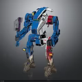 Blue And White Mechanical Warrior Robot With Red Accents Holding Weapon Sci Fi Design 3d model