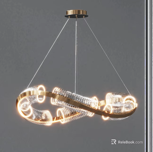 Modern Illuminated Chandelier with Metal Infinity Design and Transparent Glass Details 3d model 