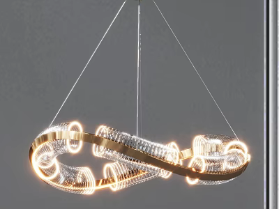 Modern Illuminated Chandelier with Metal Infinity Design and Transparent Glass Details 3d model