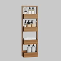 Bathroom Wooden Storage Shelf with Multi Tiered Design Holding Toiletries Bottles Cups and Towel