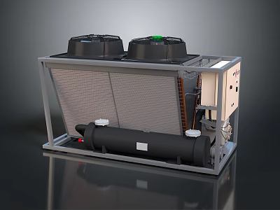 Efficient Industrial Chiller Unit with Dual Fans Heat Exchanger Compressor and Control Panel 3d model