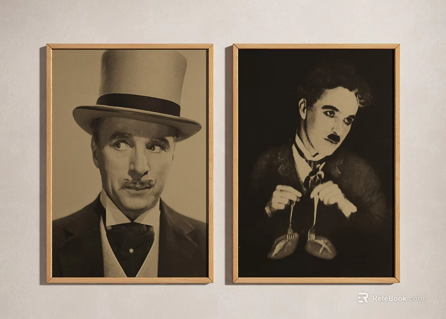 Vintage Framed Portrait Paintings Featuring Men With Top Hat and Suit Tie 3d model 