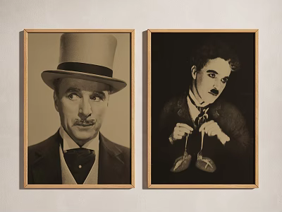 Vintage Framed Portrait Paintings Featuring Men With Top Hat and Suit Tie 3d model
