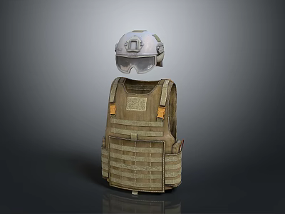 Military Style Tactical Vest With Protective Helmet And Goggles For Outdoor Use 3d model