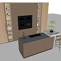 Modern Kitchen Interior With Island Countertop Wooden Cabinets And Integrated Appliances