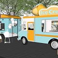 Vibrant Ice Cream Truck And Food Truck With Balloons Plants And Wooden Crates