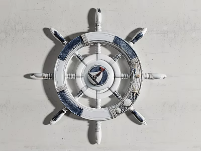 Nautical Ship Wheel Wall Decor With White And Blue Design For Home Interior 3d model
