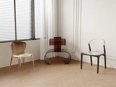 Single Chairs With Golden Burgundy Transparent Styles In Modern Room Window Blinds Light Wood Floor 3d model