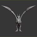 White 3D Dragon Model With Spread Wings And Intricate Skeleton Details 3d model