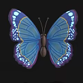 Vibrant Blue Butterfly With Purple Spots White Dots And Yellow Wing Edges On Black Background