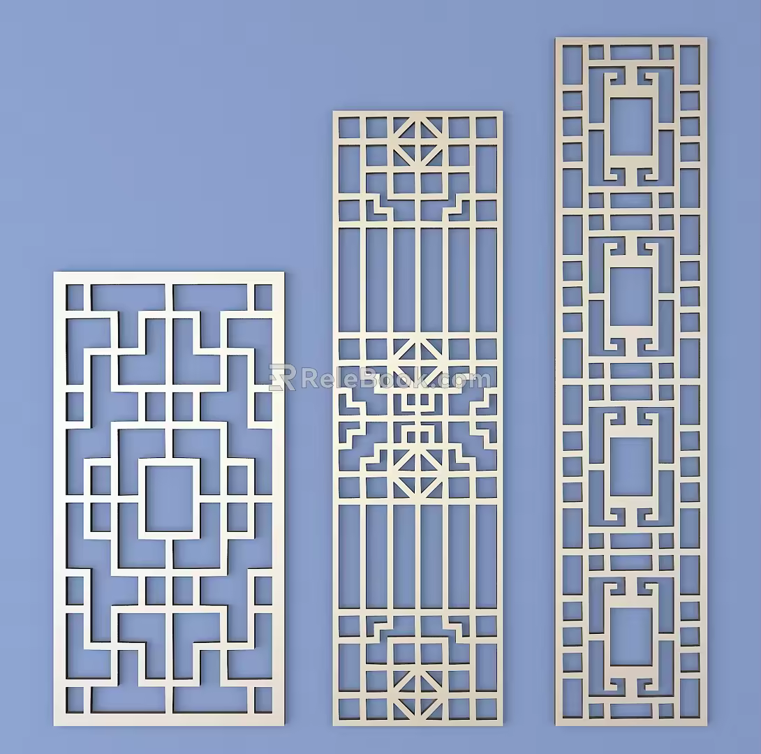 Chinese-style openwork window pane lattice openwork carved flower 3d model