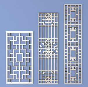 Chinese-style openwork window pane lattice openwork carved flower 3d model