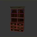 Traditional Dark Solid Wood Bookshelf With Open Storage Shelves And Drawers