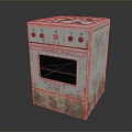 Rusted Vintage Stove Kitchen Appliance With Cooktop Control Knobs And Oven Design
