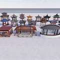 Traditional Chinese Pavilion Models With Diverse Roof Styles And Colorful Designs