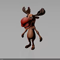 Cartoon Moose Character with Big Red Nose and Brown Antlers in Playful Animated Design