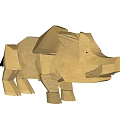 Wooden Wild Boar Sculpture With Geometric Block Design And Natural Wood Material