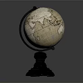 Vintage Decorative Globe Ornament Set With Wooden Base And Detailed Map Design