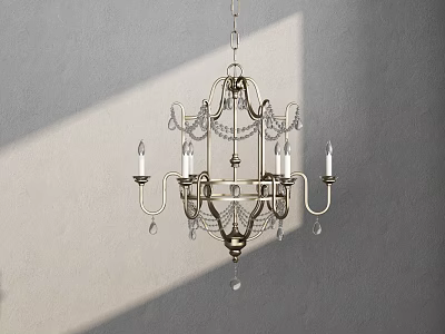 Vintage Brass Chandelier With Crystal Prisms And Candle Shaped Arms 3d model