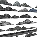 Stone Wood Mountain Silhouette Designs With Various Textured Artistic Decorative Elements 3d model