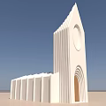 White Modern Architectural Structure With Spire Circular Window Arched Door And Desert Landscape 3d model