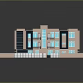 Cartoon Style Multi Story Building Model With Pink And Blue Exterior Windows And Entrance