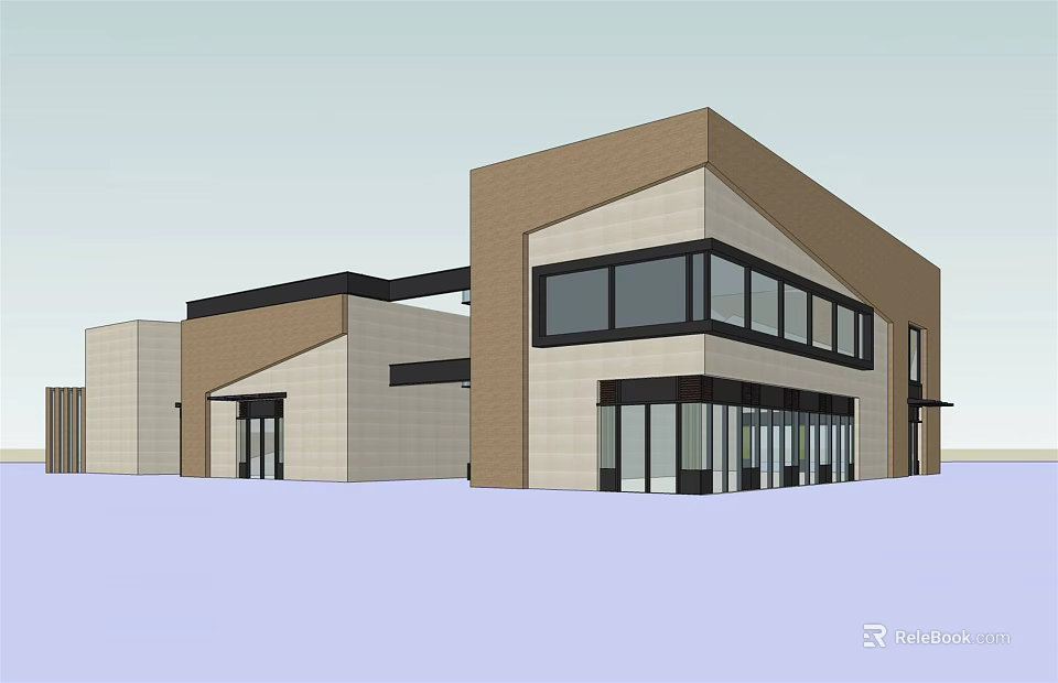 Modern Commercial Complex Featuring Glass Facade And Multi Story Mixed Material Exterior 3d model 