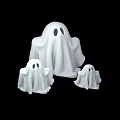 Cute White Ghost Dolls With Large And Two Small Sizes On Black Background 3d model
