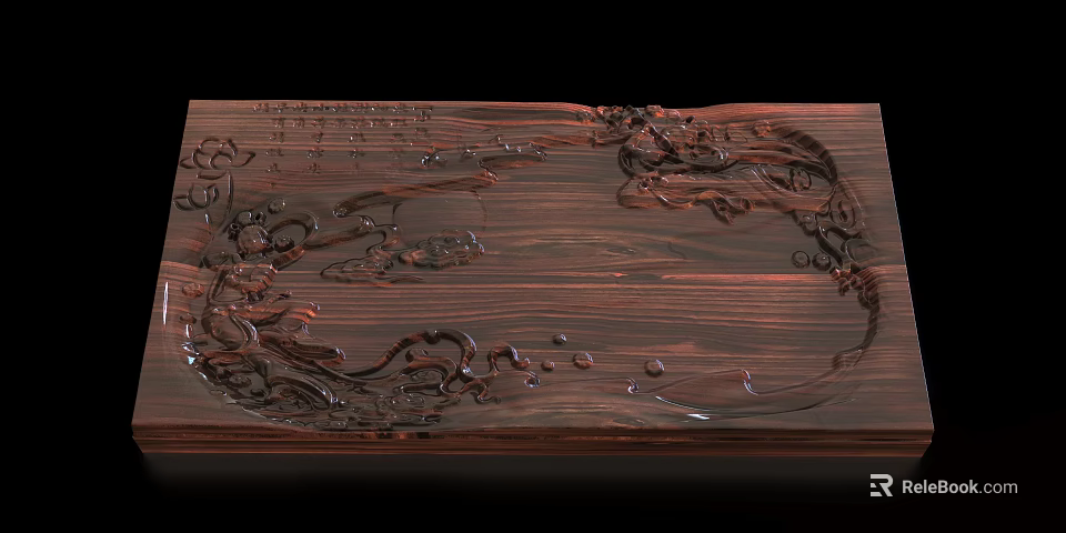 Elegant Traditional Wooden Tea Tray With Intricate Carved Patterns And Dark Wood Finish 3d model 