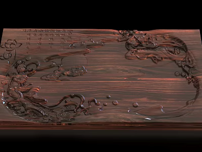 Elegant Traditional Wooden Tea Tray With Intricate Carved Patterns And Dark Wood Finish 3d model