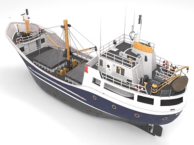 Blue And White Ship With Deck Equipment Details 3d model