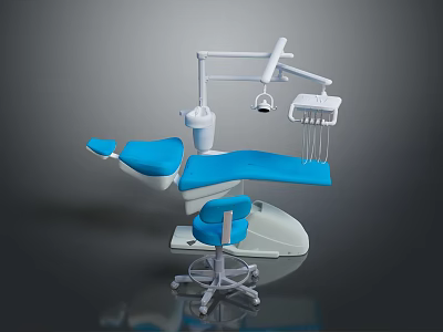 Professional Dental Chair Equipment With Blue Upholstery Instrument Arm And Light 3d model