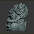 Traditional Mythical Guardian Beast Green Sculpture With Intricate Carving Claw Holding Gate Structure