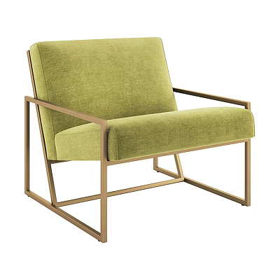Green Single Sofa with Metal Frame and Fabric Upholstery Modern Style 3d model