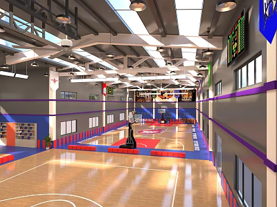 Basketball Hall Badminton Hall Blue Red Industrial Wind 3d model