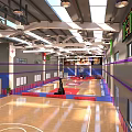 Spacious Basketball Gym Interior With Courts Hoops And Scoreboards