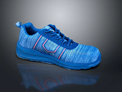 Blue Sports Shoes With Knitted Upper And Pink Stripe For Casual Daily Use 3d model