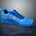 Blue Sports Shoes With Knitted Upper And Pink Stripe For Casual Daily Use