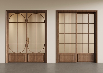 Antique double door glass double door glass swing door 3d model