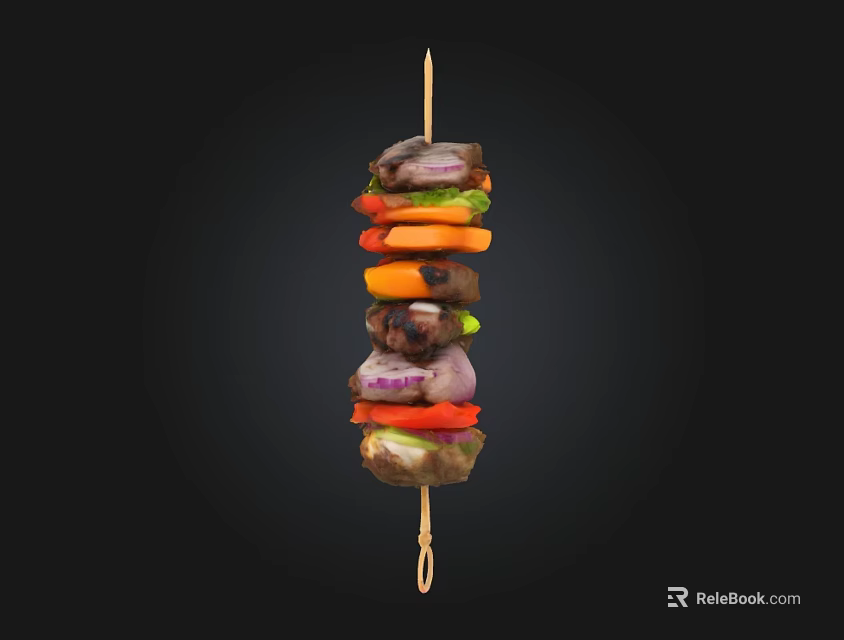 Delicious Grilled Meat Skewer With Juicy Beef Pieces Fresh Bell Peppers And Onions 3d model 