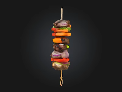 Delicious Grilled Meat Skewer With Juicy Beef Pieces Fresh Bell Peppers And Onions 3d model