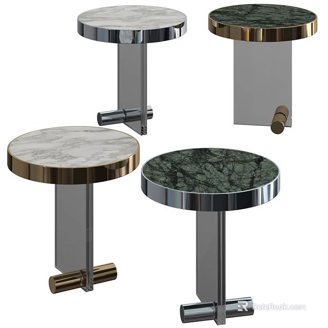 Modern Elegant Side Tables With White And Green Marble Tops And Metal Frames 3d model