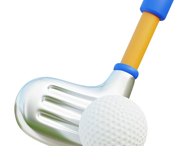 High Quality Golf Sports Equipment With Silver Club Head Blue Grip And White Ball 3d model