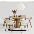 Nordic Casual Table and Chair Combination Round Dining Table and Chair 3d model