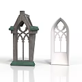 Gothic Architectural Elements Featuring Pointed Arch Window Frames With Wooden Structure And White Decorative Design 3d model