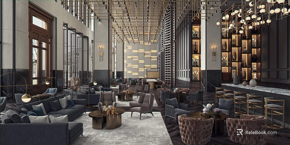 Luxurious Sales Office Interior Design With Modern Seating And Elegant Lighting 3d model