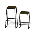 Two Modern Bar Stools With Metal Frame And Wooden Seat In Minimalist Style